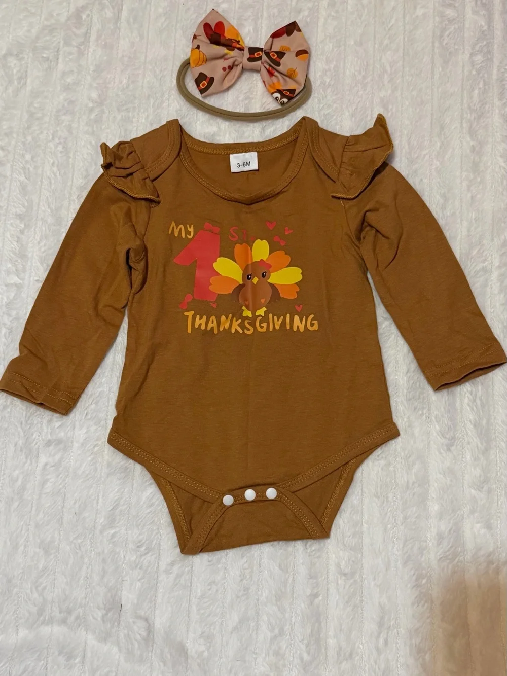 Toddler Brown Thanksgiving Turkey Tutu Dress with Headband